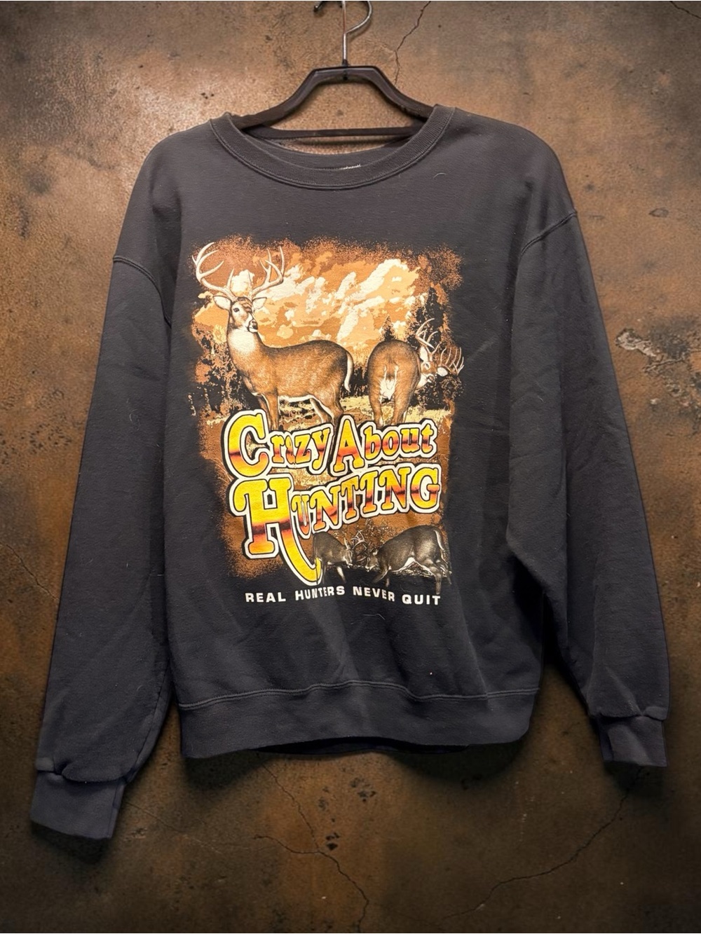 Jerzees Black Crewneck Sweatshirt with Hunting Graphic